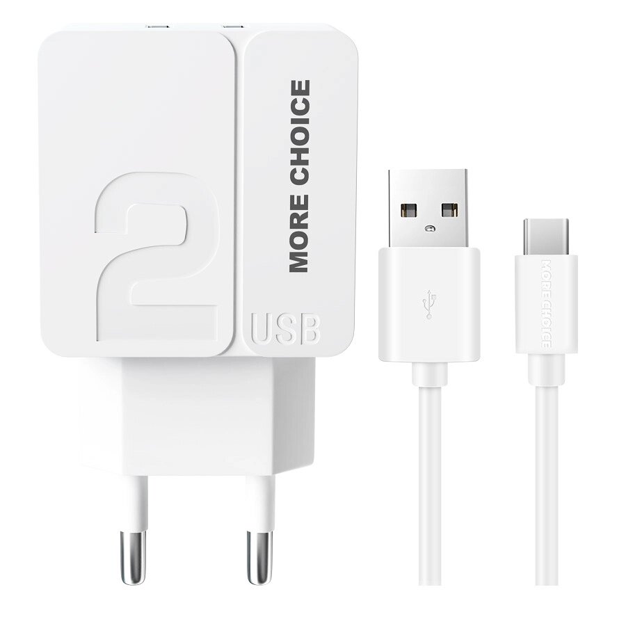 ЗУ сетевое More Choice NC46a 2USB 2.4A +кабель Type-C 1м +держатель (White White) от компании Медиамир - фото 1