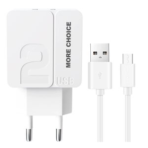 ЗУ сетевое More Choice NC46m 2USB 2.4A +кабель MicroUSB 1м +держатель (White White)