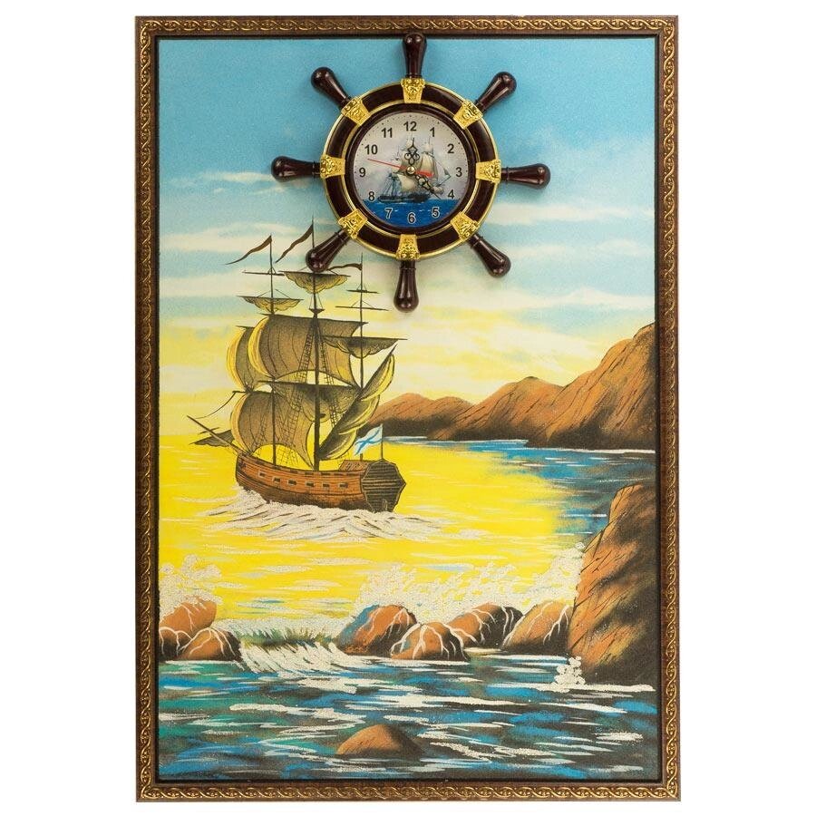 [119548] Часы с картиной "Парусник" 45х65 см от компании Магазин сувениров и подарков "Особый Случай" в Челябинске - фото 1