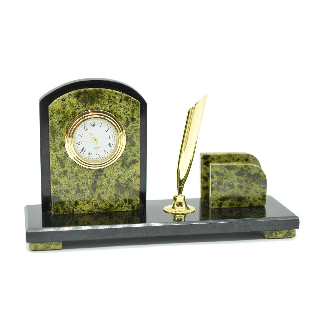 Часы из змеевика с визитницей 180*60*100 мм от компании Магазин сувениров и подарков "Особый Случай" в Челябинске - фото 1