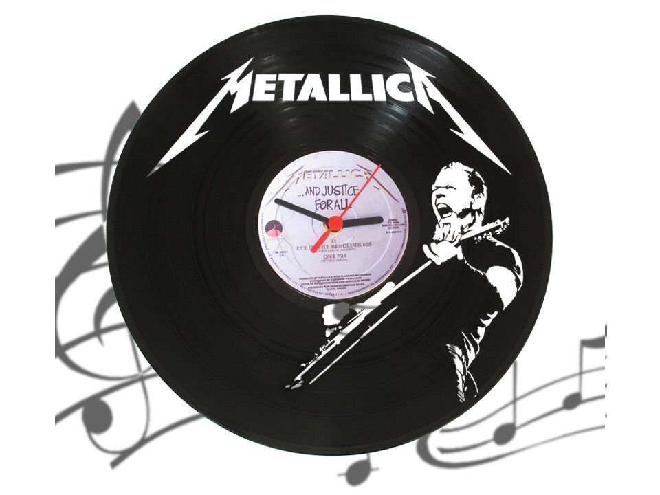 Часы-пластинка "Metallica", кварцевый механизм, плавный ход от компании Магазин сувениров и подарков "Особый Случай" в Челябинске - фото 1
