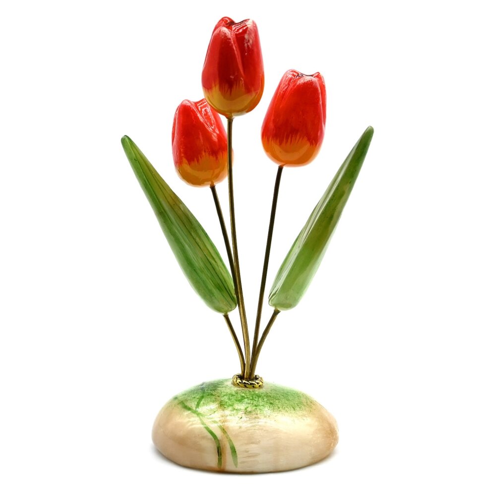 Цветы из селенита "Тюльпаны " ( 3 цветка) на поляне 50*50*120мм от компании Магазин сувениров и подарков "Особый Случай" в Челябинске - фото 1