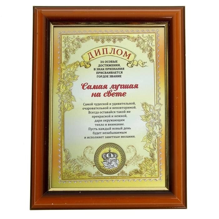 Диплом в рамке "Самая лучшая на свете" от компании Магазин сувениров и подарков "Особый Случай" в Челябинске - фото 1