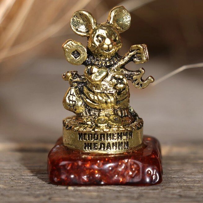 Фигурка мышка на камне "Исполнения желаний", 3,5 х 1,9 х 2,1 см от компании Магазин сувениров и подарков "Особый Случай" в Челябинске - фото 1