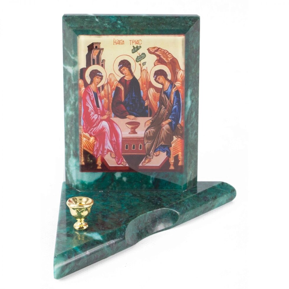 Икона с подсвечником Святая Троица малая из змеевика 9,5х9,5х10 см от компании Магазин сувениров и подарков "Особый Случай" в Челябинске - фото 1