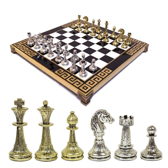 Классический турнирный шахматный набор "Стаунтон" металлическая доска 28х28 см от компании Магазин сувениров и подарков "Особый Случай" в Челябинске - фото 1