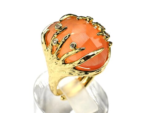 Кольцо с кошачьим глазом из ювелирного сплава цв. оранжевый