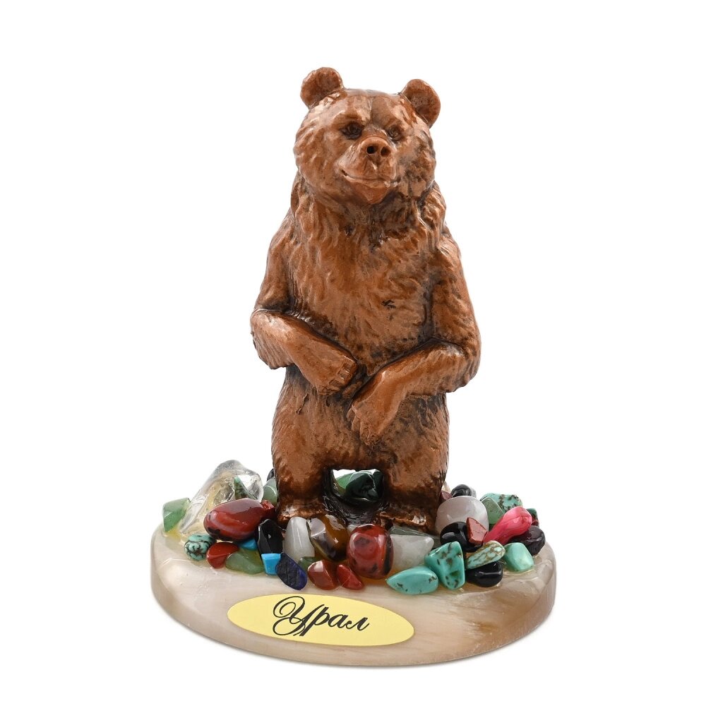 Композиция из селенита и самоцветов "Медведь стоит" 75*55*100мм от компании Магазин сувениров и подарков "Особый Случай" в Челябинске - фото 1