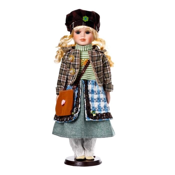 Кукла коллекционная керамика "Блондинка с кудрями, клетчатый зелёный пиджак" 40 см от компании Магазин сувениров и подарков "Особый Случай" в Челябинске - фото 1