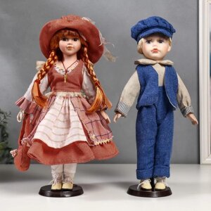 Кукла коллекционная парочка набор 2 шт "Катя и Слава в коралловых нарядах" 40 см.