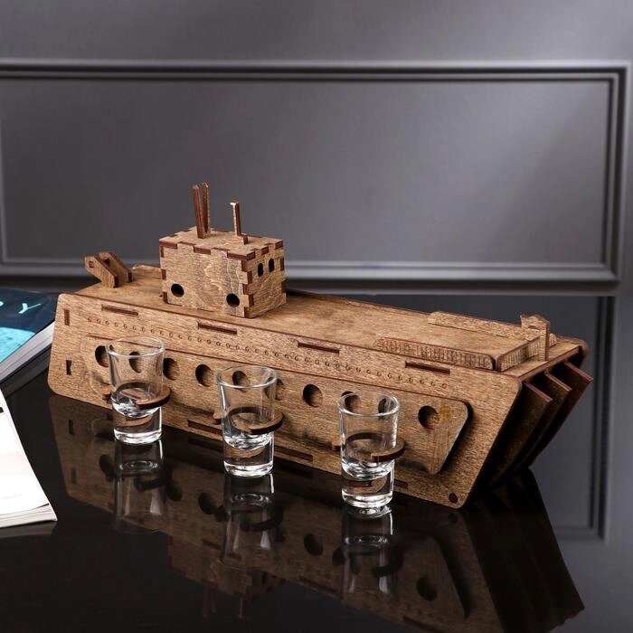 Мини-бар деревянный "Корабль", 46х10х8 см, светлый от компании Магазин сувениров и подарков "Особый Случай" в Челябинске - фото 1