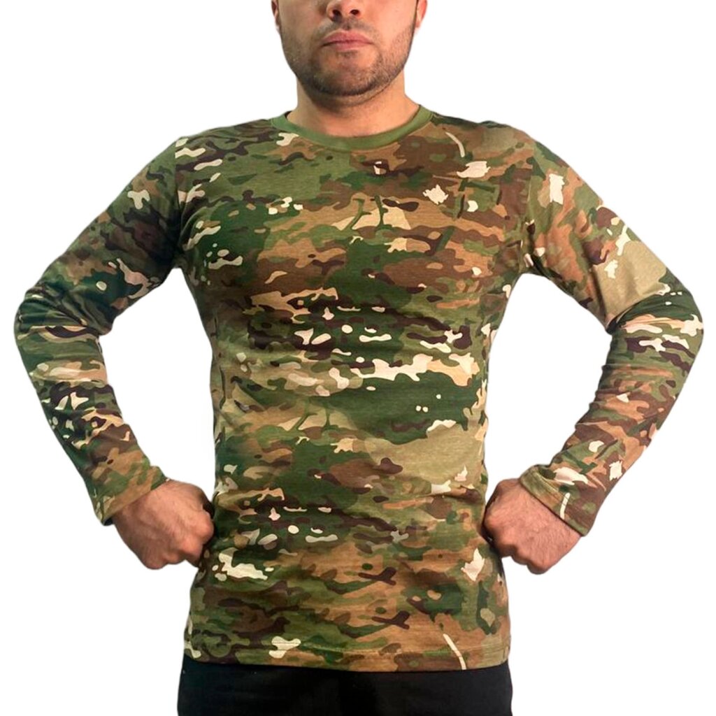 Мужская футболка с длинным рукавом в камуфляже Multicam от компании Магазин сувениров и подарков "Особый Случай" в Челябинске - фото 1