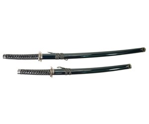 Набор самурайские мечи Катана и Вакидзаси (ножны синие, гарда серебристая)