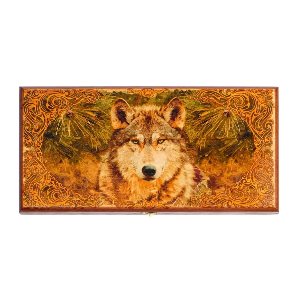 Нарды "Таежный волк" в деревянном коробе, большие 60 х 60 см. от компании Магазин сувениров и подарков "Особый Случай" в Челябинске - фото 1