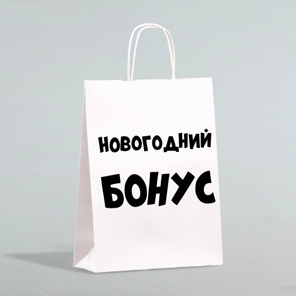 Пакет бумажный подарочный новогодний крафт «Новогодний бонус», белый, 28 х 24 х 14 см. от компании Магазин сувениров и подарков "Особый Случай" в Челябинске - фото 1