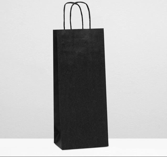 Пакет крафт под бутылку, чёрный, 14 х 8 х 33 см от компании Магазин сувениров и подарков "Особый Случай" в Челябинске - фото 1