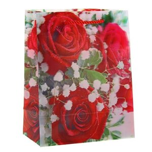 Пакет пластиковый, 3D рисунок "Красные розы"