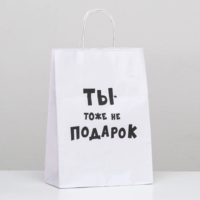 Пакет подарочный с приколами, крафт «Ты тоже не подарок», белый, 24*10,5*32 см от компании Магазин сувениров и подарков "Особый Случай" в Челябинске - фото 1