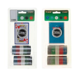 Набор для покера Poker Chips: колода карт 54 шт., 60 фишек, в блистере