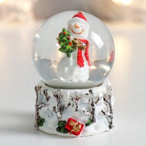 Стеклянный шар "Снеговик в шарфике с ёлочкой" 4,5х4,5х6,5 см