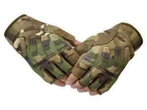 Тактические перчатки для спецоперации беспалые камуфляж Woodland L (22 см)