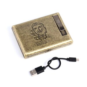 Портсигар с электронной зажигалкой "Чегевара", на 20 сигарет, 13.5 х 14 см, от USB