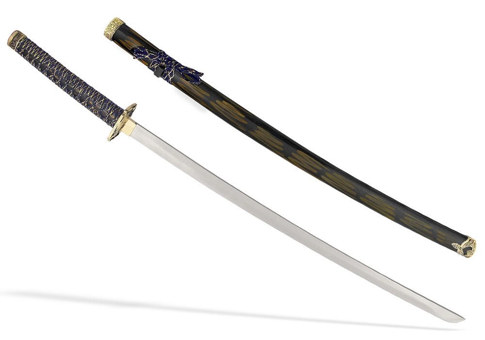 Меч самурайский катана. Ножны синие с желтым - сравнение