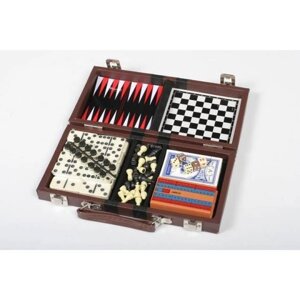 Набор из 6 игр (шахматы, шашки, нарды, кости, криббедж, домино) в деревянном коробе