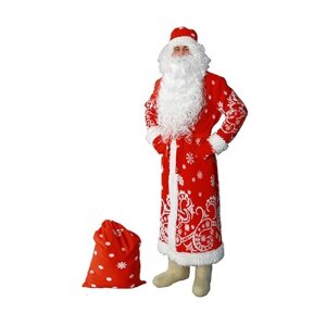 Карнавальный костюм "Дед Мороз", шуба, шапка, варежки, пояс, мешок, р-р 56-58