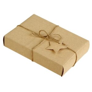 Коробка крафт из рифленого картона 20 х 14,5 х 4 см, с декором