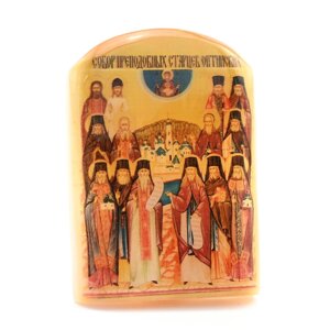 Икона из селенита "Собор Преподобных Оптинских Старцев" арка большая, 50*30*65 мм