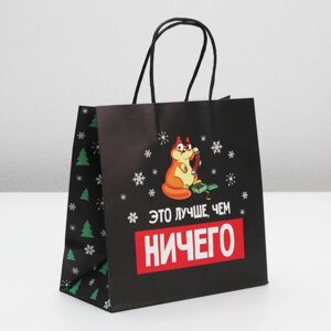 Пакет подарочный новогодний «Это лучше, чем ничего», 22 х 22 х 11 см.