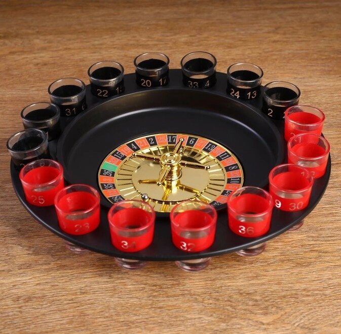 Игра алкогольная рулетка Алко-вегас, черная 29 см, 16 стопок - обзор