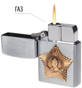 Дизайнерская зажигалка с металлической накладкой "Орден Суворова" Газовая Zippo