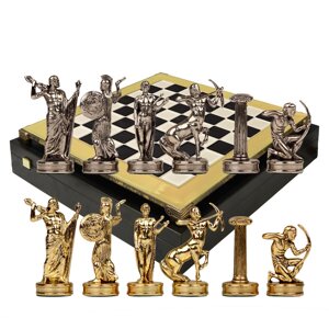 Шахматный набор "Подвиги Геракла" черно-белая доска 36x36 см, фигуры золото-серебро