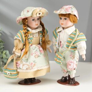 Кукла коллекционная парочка набор 2 шт "Валя и Витя в цветочных нарядах" 30 см.