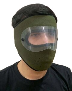 Флисовая маска хаки-олива с очками - отменная защита для всего лица, лучший подшлемник