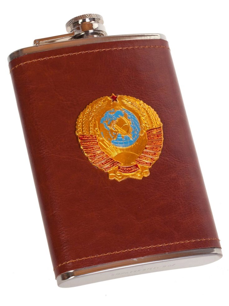 Крутая карманная фляжка с металлической накладкой Герб СССР - Россия