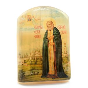 Икона из селенита "Преподобный Серафим Саровский" № 2 арка большая, 50*30*65 мм