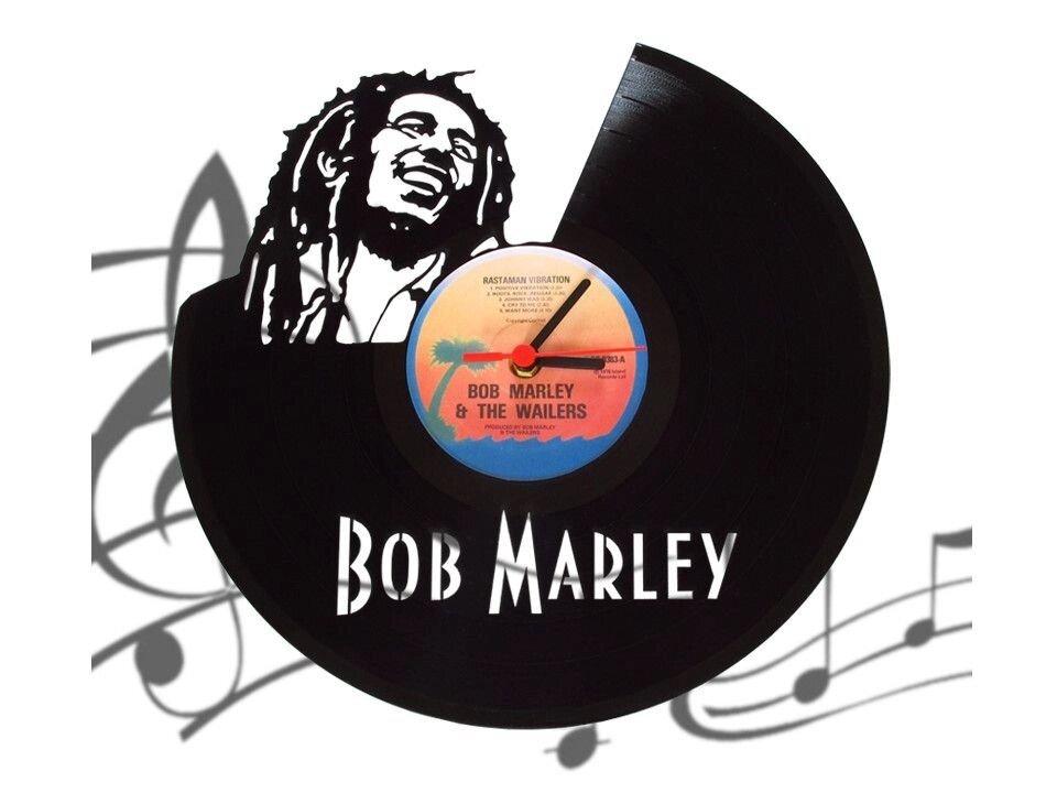 Часы-пластинка &quot;Bob Marley&quot; , кварцевый механизм, плавный ход - опт