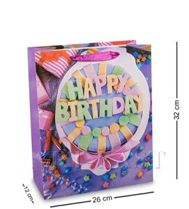 Пакет подарочный ''С Днем рождения!'' средний 32х26х12 см. в Челябинской области от компании Магазин сувениров и подарков "Особый Случай" в Челябинске