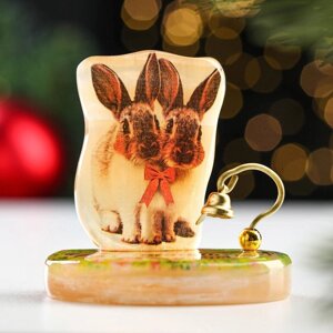 Сувенир "Пара кроликов - любовь и радость в дом несу!", с колокольчиком, на подставке, селен