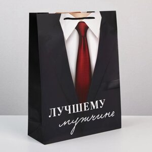 Пакет ламинированный «Лучшему мужчине», L 31х40х11,5 см в Челябинской области от компании Магазин сувениров и подарков "Особый Случай" в Челябинске