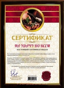 Почётная рамка "Сертификат на удачу во всём"