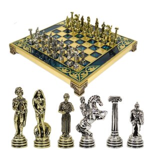 Шахматный металлическая доска 20х20 см, фигуры золото-серебро Marinakis