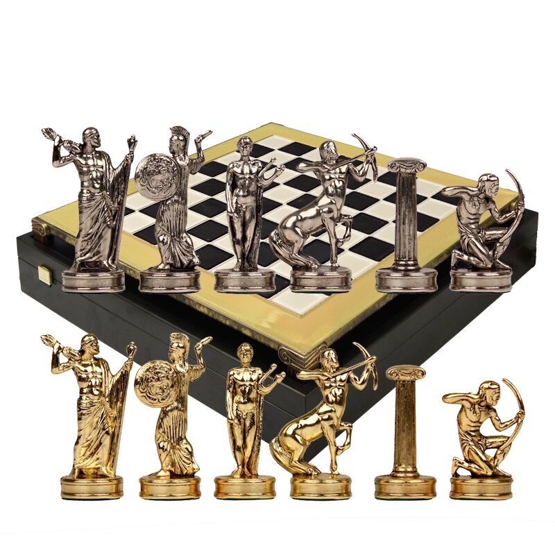 Шахматный набор "Подвиги Геракла" черно-белая доска 36x36 см, фигуры золото-серебро от компании Магазин сувениров и подарков "Особый Случай" в Челябинске - фото 1