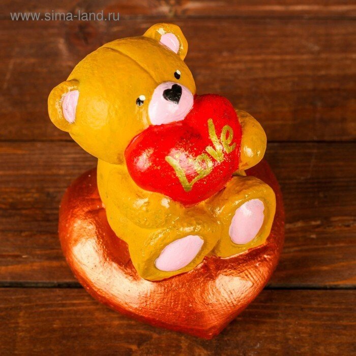 Сувенир "Медведь желтый на сердце с сердцем", 7,5х6,5х8см от компании Магазин сувениров и подарков "Особый Случай" в Челябинске - фото 1