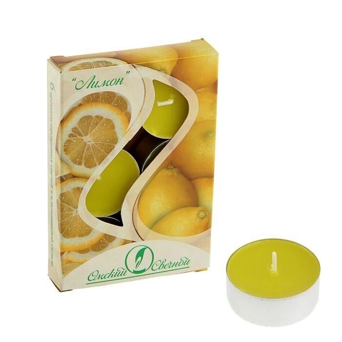 Свеча чайная ароматизированная 12 г. (набор 6 шт), лимон от компании Магазин сувениров и подарков "Особый Случай" в Челябинске - фото 1