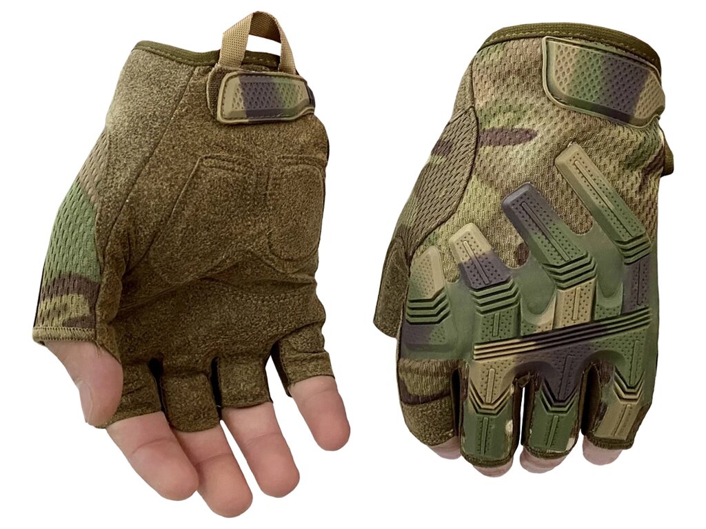 Тактические перчатки беспалые камуфляж Woodland XL (24 см) от компании Магазин сувениров и подарков "Особый Случай" в Челябинске - фото 1