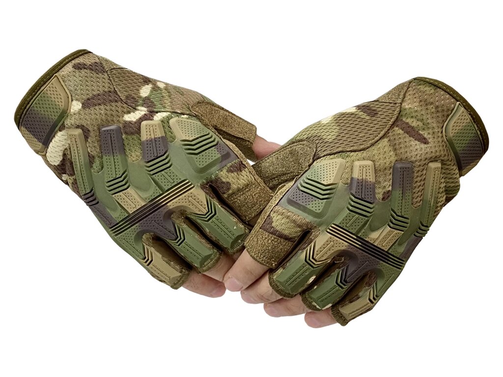 Тактические перчатки для спецоперации беспалые камуфляж Woodland L (22 см) от компании Магазин сувениров и подарков "Особый Случай" в Челябинске - фото 1